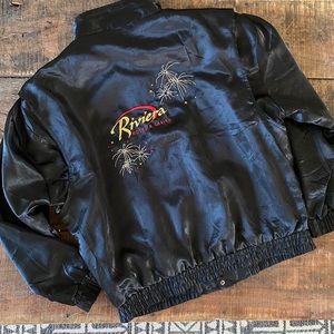 Vintage 90s Satin Bomber Riviera Hotel & Casino embroidered jacket.